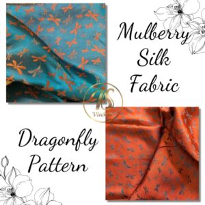 VINSILK Mulberry Silk Fabric, Pattern Silk Fabric, Dragonfly Pattern, Fabric for Clothes, Silk for Sewing, Silk Apparel Fabric, Luxury Silk, Dress Making, Cut in Continuous Yards. (color01, 0.5 yards)