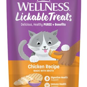 Wellness Lickable Treats Soft Puree Natural Grain Free Adult Cat Treats, Chicken Recipe, Contains 6-0.4 Ounce Squeezable Tubes