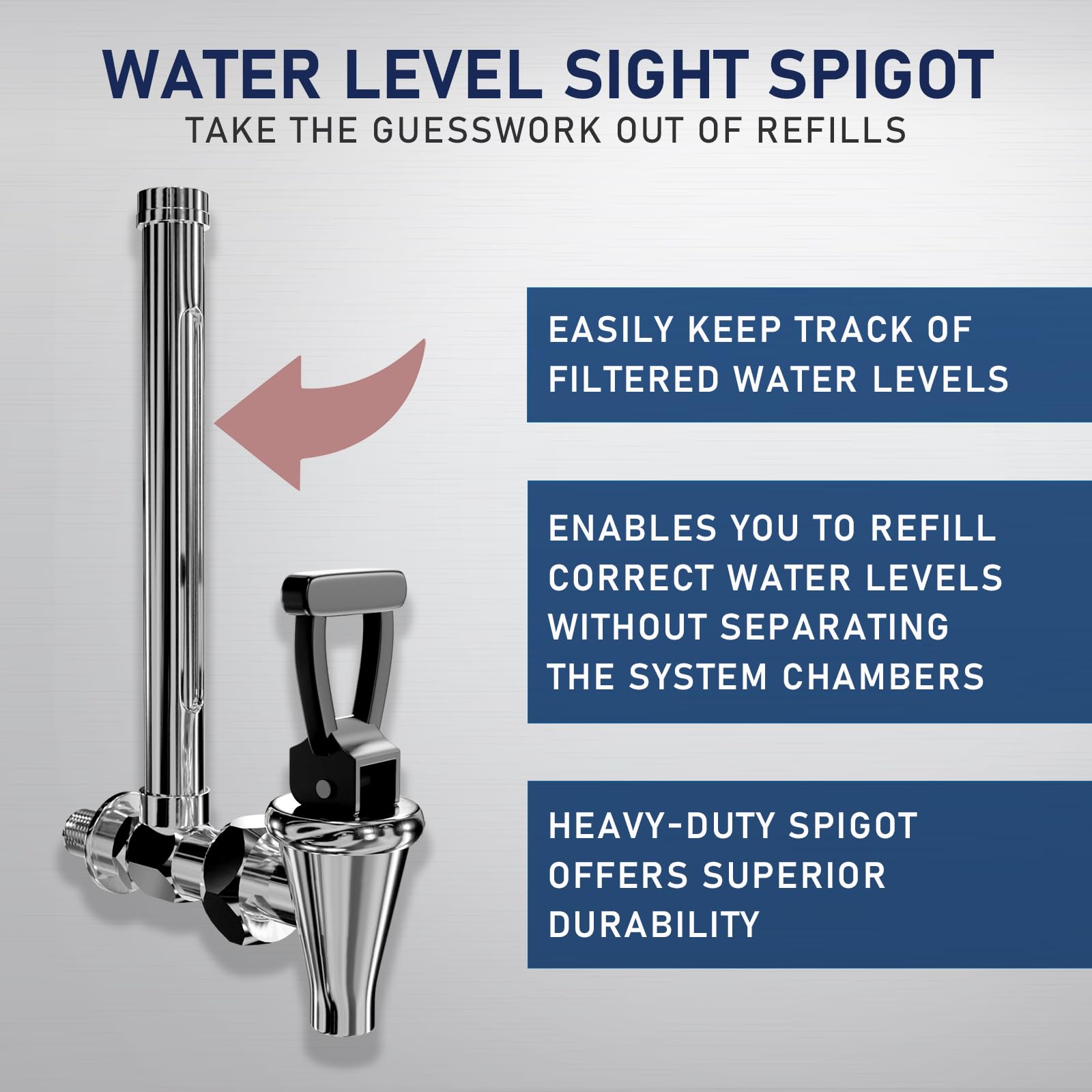 USWF Gravity Fed Water Filter System - 2.25 Gal Stainless Steel w/ 2 Carbon Filters, 2 Fluoride Filters, Portable Countertop Filtration System, Metal Sight Glass Spigot, Stand, NSF/ANSI 372 Certified