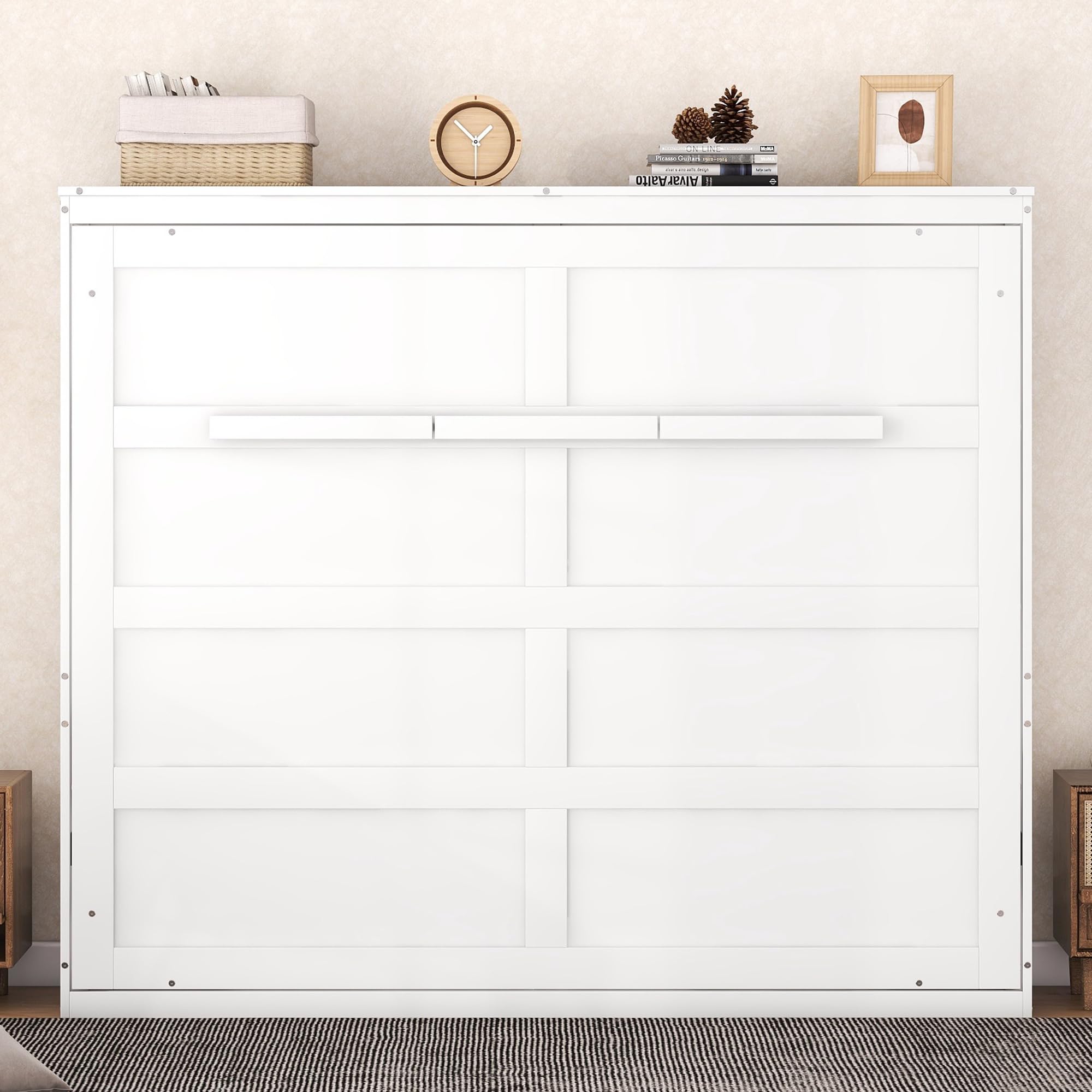 Merax Modern Farmhouse Solid Wood Murphy Bed Chest/Space Saving/Wood Slat Support/Queen,White