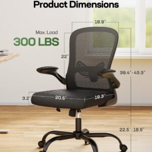 Marsail Office Chair Ergonomic-Desk Chair: Mesh Back Home Office Chair with Adjustable Lumbar Support, Computer Desk Chair with Flip-up Armrests Swivel Home Office Task Chair(Bright Black)