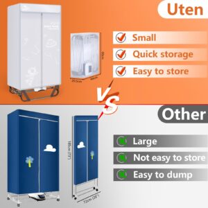 Uten Clothes Dryer, 1500W Power Electric Clothes Dryer Machine with Timer, 2-Tier Laundry Drying Wardrobe, Foldable Clothes Drying Rack and Dryer for Travel, Apartments, RV, Home