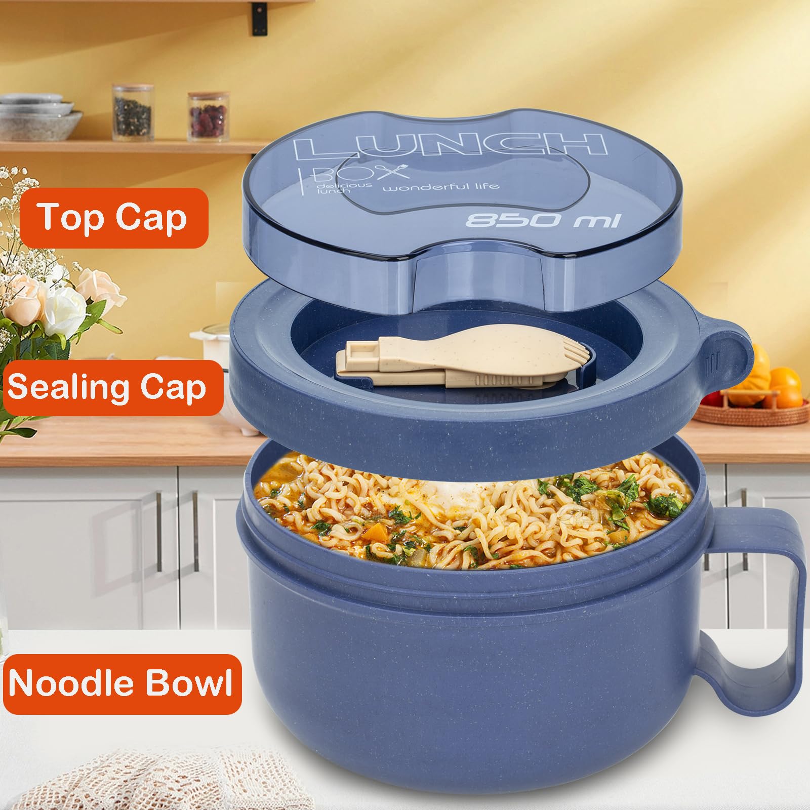 Unbreakable Microwave Soup Mugs with Lids and Handles,Microwave Ramen Bowl with Lid for Soup and Instant Noodles,Oatmeal, Gumbo, Salad,BPA Free (Sapphire Blue)