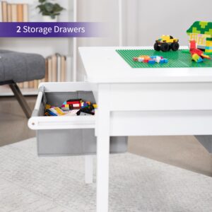 Life Finds 2-in-1 Kids’ Construction Play Table Designed for Lego Building Bricks, Reversible Table Top, Creative Play, Interlocking Building Block Surface, Storage Drawers, White, LF-LTB01