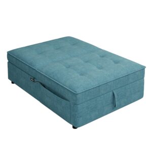 4-in-1 Sofa Bed Chair Multi-Function Folding Ottoman Bed with Storage Pocket and USB Port, Convertible Lounge Sofa Chairs for Living Room, Bedroom (Teal)