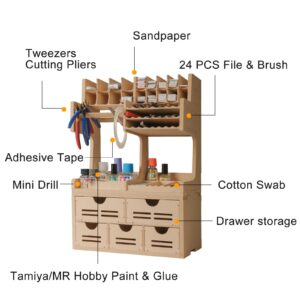 Bucasso Plastic Model Paint Rack Tool Storage All-in-One Modeling Tool Storage Rack Drawer Parts Storage Rack MDF Material Pliers/Files/Brush/Tweezers/Paint Storage Assembly Workstation GK Plus