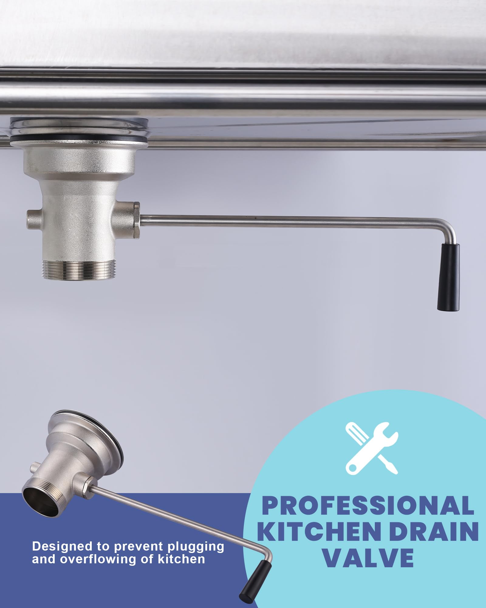 iVIGA Commercial Sink Drain: 3-1/2" Sink Opening Waste Drain Valve - Brass Commercial Kitchen Sink Drain With Twist Handle - Prevents Sink Clogged Overflow For Commercial Restaurant Multi-Basin Sink