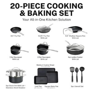 GRANITESTONE 20 Pc Kitchen Pots and Pans Set Non Stick Cookware Set, Kitchen Cookware Sets, Granite Nonstick Cookware Set, Diamond Coated Non Toxic Cookware Set, Oven & Dishwasher Safe