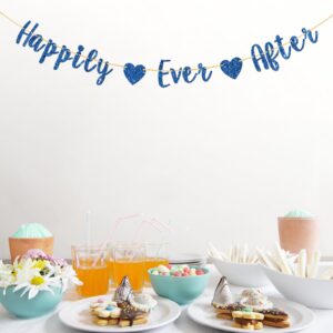 Halodete Happily Ever After Banner, Mr & Mrs Wedding Banner, Bridal Shower, Engagement, Bachelorette Party Garland Bunting Decorations - Blue Glitter