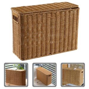 IMIKEYA Woven Wicker Basket Box with Lid Narrow Holder Woven Magazine Basket Rattan Toys Organizer Decorative Storage Bin for Home Office Closet Decor