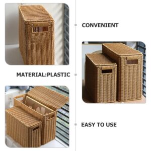 IMIKEYA Woven Wicker Basket Box with Lid Narrow Holder Woven Magazine Basket Rattan Toys Organizer Decorative Storage Bin for Home Office Closet Decor