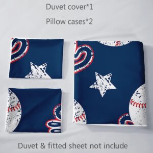 QOOMO Baseball Duvet Cover Set King Size,Sports 3 Piece Bedding Set,0 Comforter Cover with Pillowcases,Ultra Soft,100% Polyester,No Comforter,No Sheets