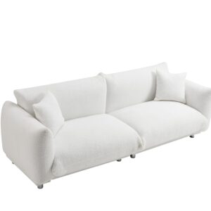 SZLIZCCC Sofa Couch for Living Room, 87.4 Inch Modern Upholstered Couch, Teddy Velvet Tufted Sofa, 3 Seat Sofa Big Comfy Couch Sofas for Livingroom, Comfy Couch Sofas for Office (White 85.4” Sofa)