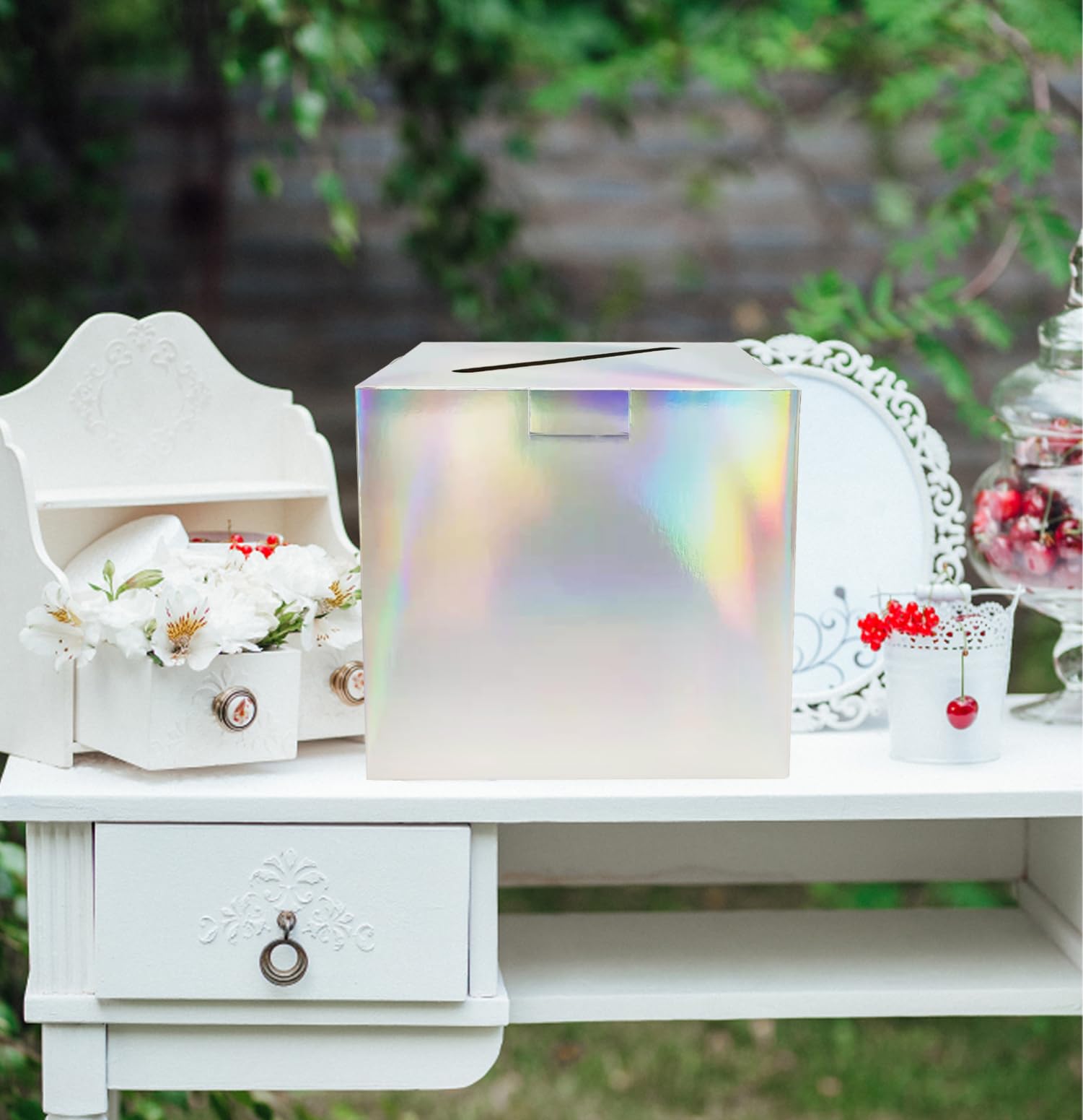 SietDESEO Card Box for Party Iridescent Card Box Raffle Box Gift Card Box Holder for Birthday Party Wedding Reception Baby Shower Bridal Shower Money Card Box