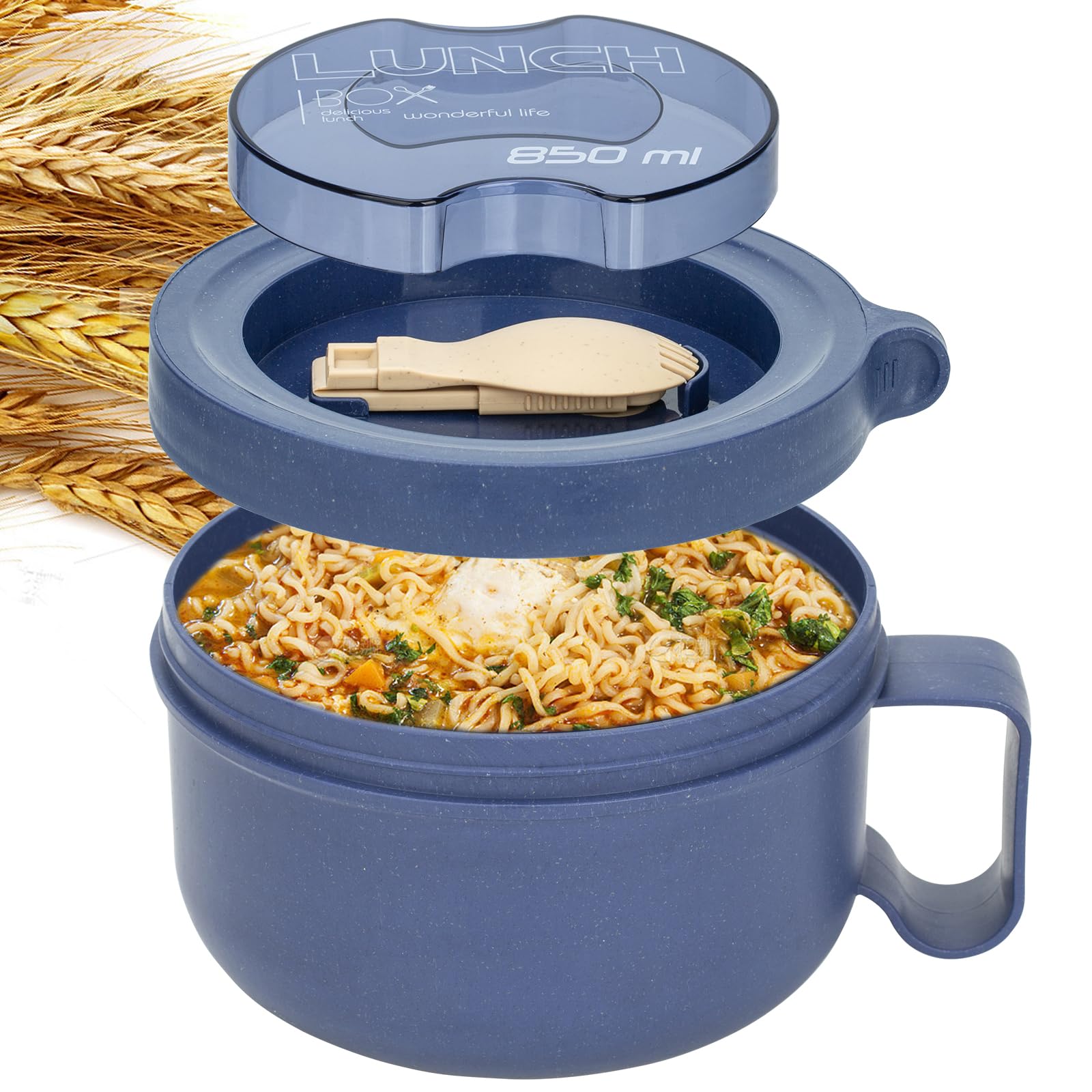 Unbreakable Microwave Soup Mugs with Lids and Handles,Microwave Ramen Bowl with Lid for Soup and Instant Noodles,Oatmeal, Gumbo, Salad,BPA Free (Sapphire Blue)