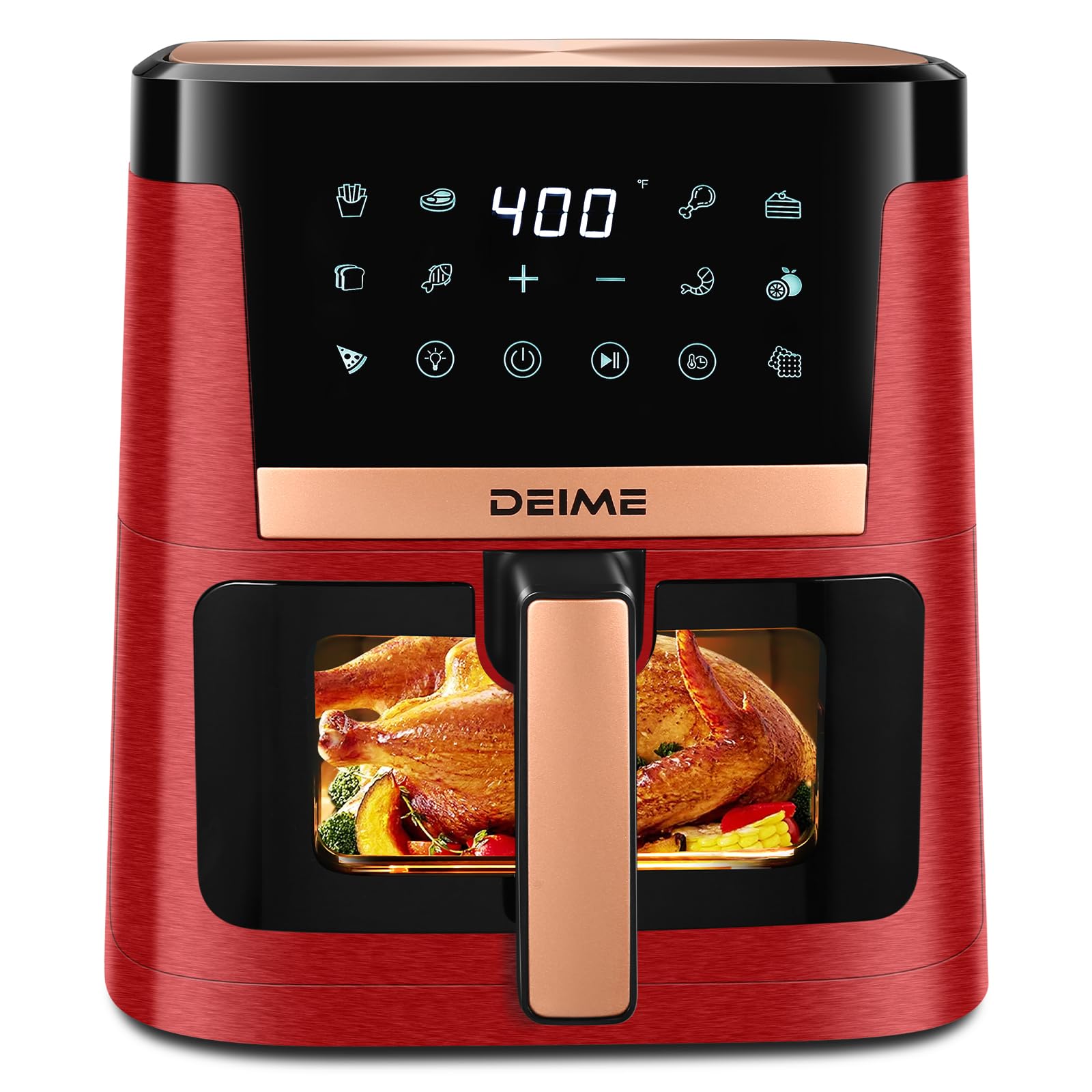 DEIME Air Fryer 7.5 QT 1700W Oilless Oven Healthy Cooker Air Fryers Large Capacity with 12 Presets, Visible Cooking Window, LCD Touch Screen, Customerizable Cooking, Non-Stick Basket (Red)