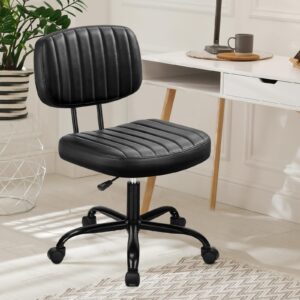 dumos armless home office desk chair -small ergonomic with low back lumbar support, height adjustable pu leather computer task with 360° swivel rolling wheels, for small space, black