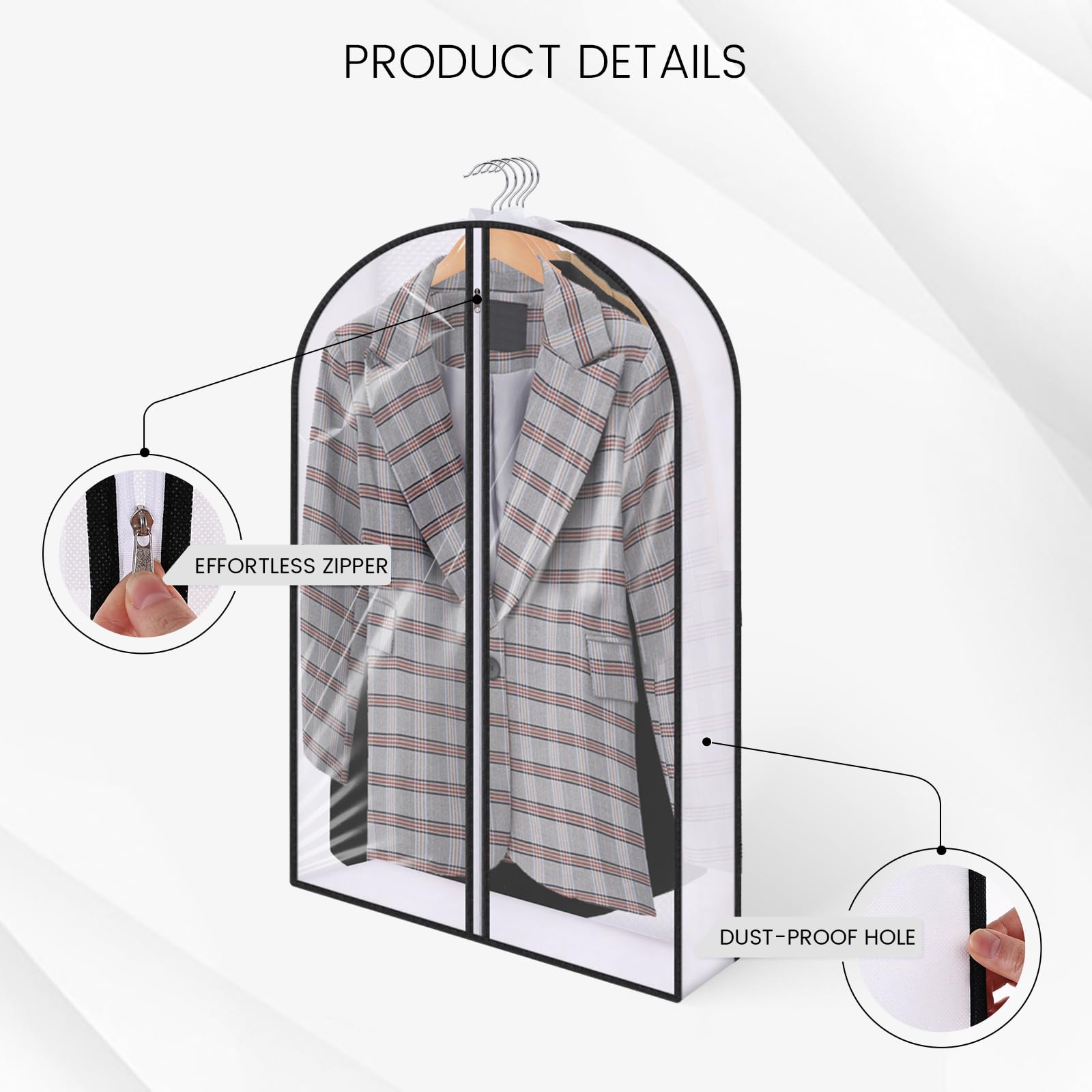 JOHOUSE Garment Bags for Hanging Clothes, 40inch Clear Dress Suit Coats Jackets Shirts Hanging Clothes Storage for Closet Storage and Travel，6PCS