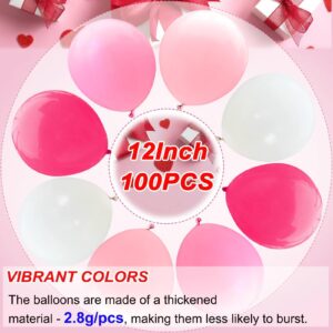 YGYXMY Pink Party Balloons - 100pcs 12inch Hot Pink, Pink, Light Pink and White Balloons for Barbie Party Baby Shower Birthday Valentines Day Decorations