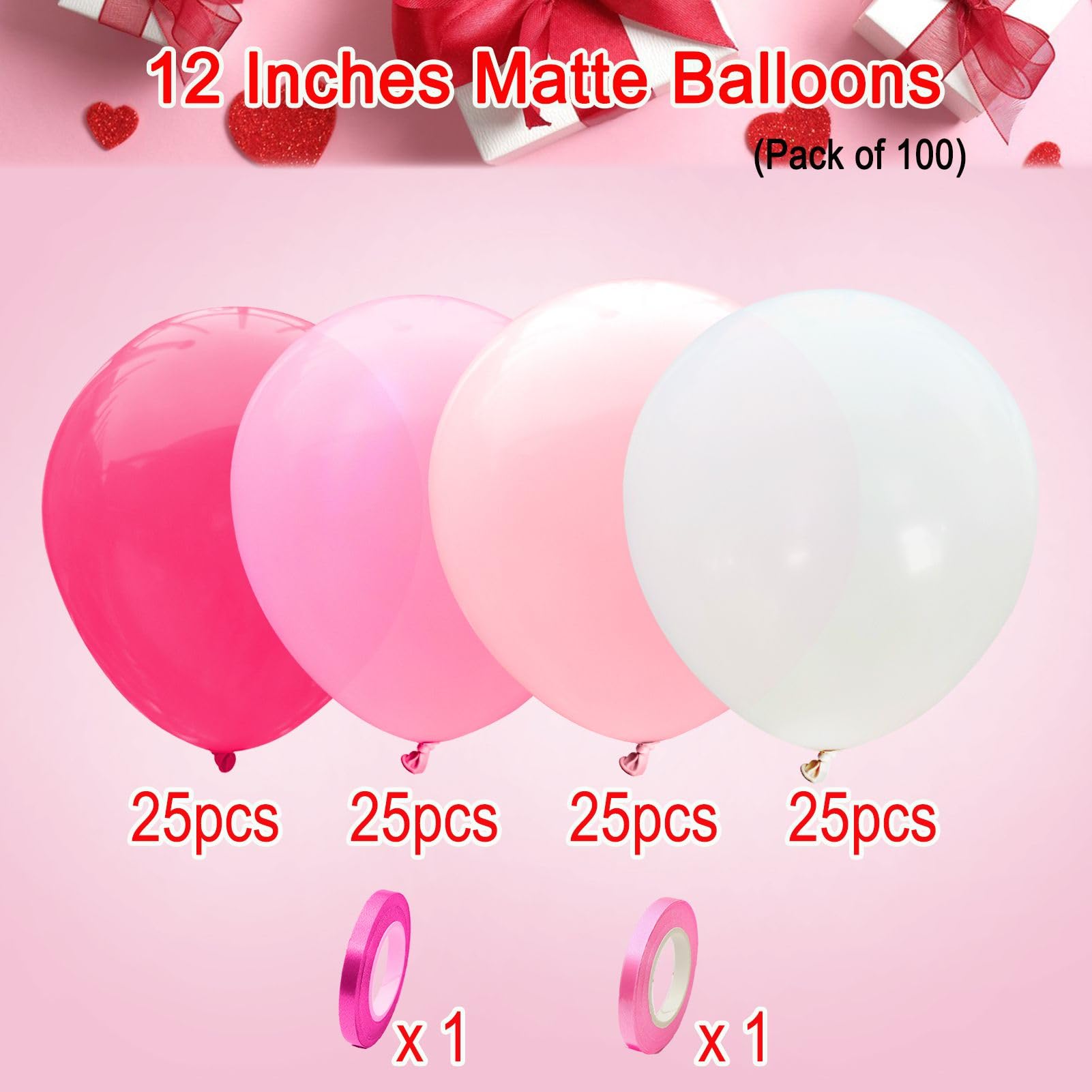 YGYXMY Pink Party Balloons - 100pcs 12inch Hot Pink, Pink, Light Pink and White Balloons for Barbie Party Baby Shower Birthday Valentines Day Decorations