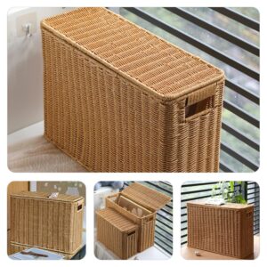 IMIKEYA Woven Wicker Basket Box with Lid Narrow Holder Woven Magazine Basket Rattan Toys Organizer Decorative Storage Bin for Home Office Closet Decor