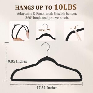 Flysums Premium Velvet Hangers 60 Pack Clothes Hangers, Heavy Duty Study Black Hangers for Coats, Pants Dress,Non Slip Clothes Hanger Set,Space Saving Felt Hangers for Clothing