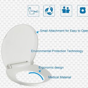 JINGZE Round Toilet Seat with Slow Close Standard Toilet Seat,Quiet Toilet Cover Seat Toilet Lid Durable Refused to Loosen Easy to Install & Clean,White