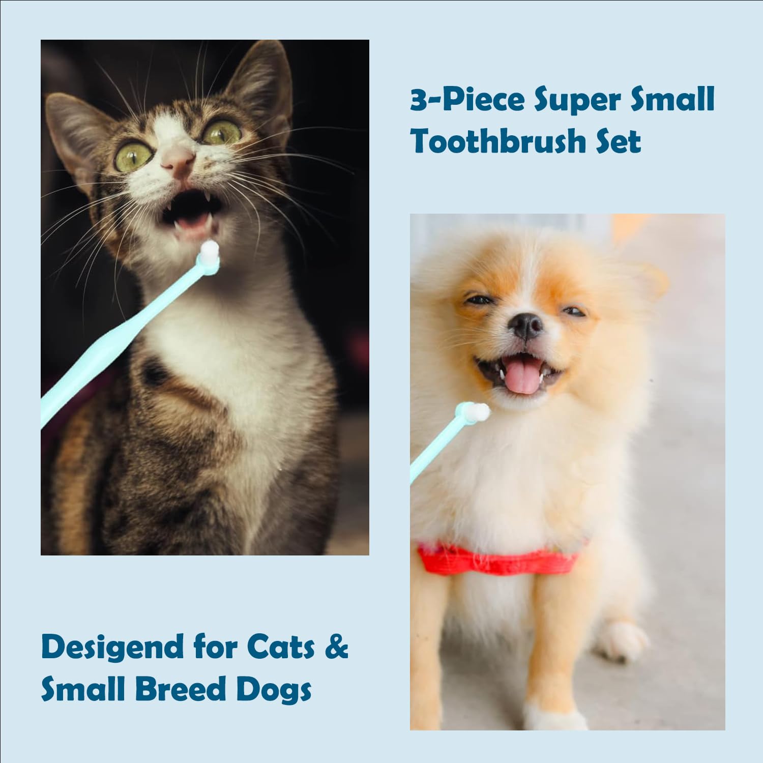 Pet Republique Extra Small Breed Toothbrushe Kit for Dogs & Cats– 1/4” Pointed Brush, 1/4” Flat Brush, 3/8” Regular Brush (3-Piece Kit) - Works on Yorkie, Chihuahua, Pomeranian, and Miniature Breeds