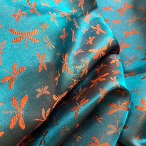 VINSILK Mulberry Silk Fabric, Pattern Silk Fabric, Dragonfly Pattern, Fabric for Clothes, Silk for Sewing, Silk Apparel Fabric, Luxury Silk, Dress Making, Cut in Continuous Yards. (color01, 0.5 yards)