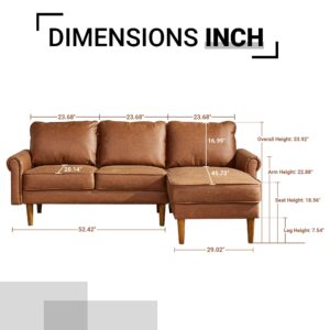 XIZZI L Shaped Couch 81.4" Mid Century Sectional Sofa 3-Seater Living Room Furniture Set with Right Chaise Solid Wood Frame for Apartment,Brown