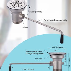 iVIGA Commercial Sink Drain: 3-1/2" Sink Opening Waste Drain Valve - Brass Commercial Kitchen Sink Drain With Twist Handle - Prevents Sink Clogged Overflow For Commercial Restaurant Multi-Basin Sink