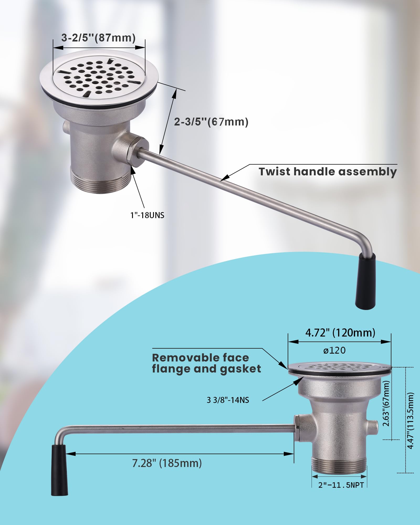 iVIGA Commercial Sink Drain: 3-1/2" Sink Opening Waste Drain Valve - Brass Commercial Kitchen Sink Drain With Twist Handle - Prevents Sink Clogged Overflow For Commercial Restaurant Multi-Basin Sink