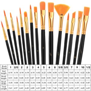 AROIC Acrylic Paint Brush Set,1pack/15pcs Nylon Hair Acrylic Painting Brush,Watercolor Rock Face Painting Brush, Artist Craft Brush Supplies, Paint Brush Set for All Purposes Children Adult Painting.