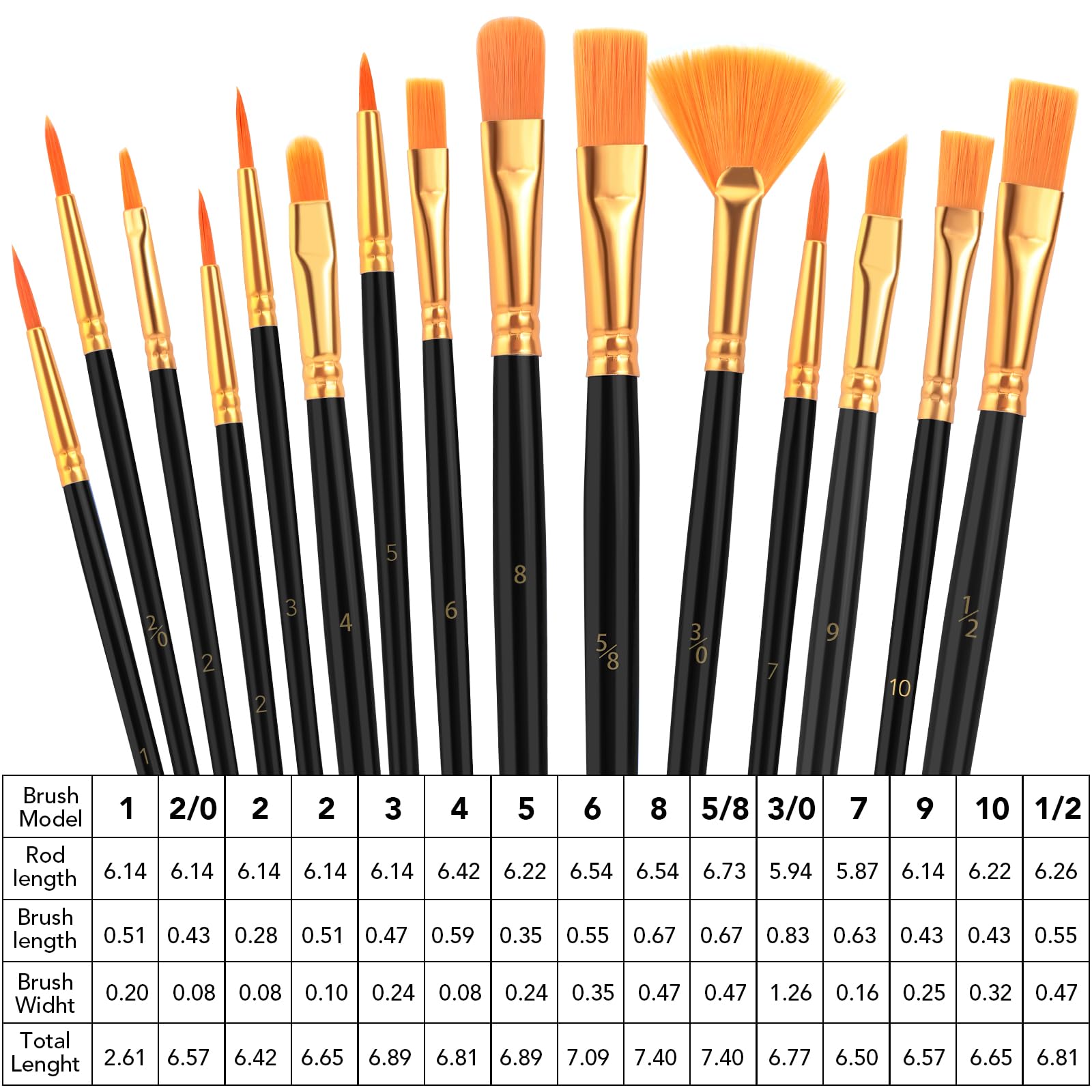 AROIC Acrylic Paint Brush Set,1pack/15pcs Nylon Hair Acrylic Painting Brush,Watercolor Rock Face Painting Brush, Artist Craft Brush Supplies, Paint Brush Set for All Purposes Children Adult Painting.