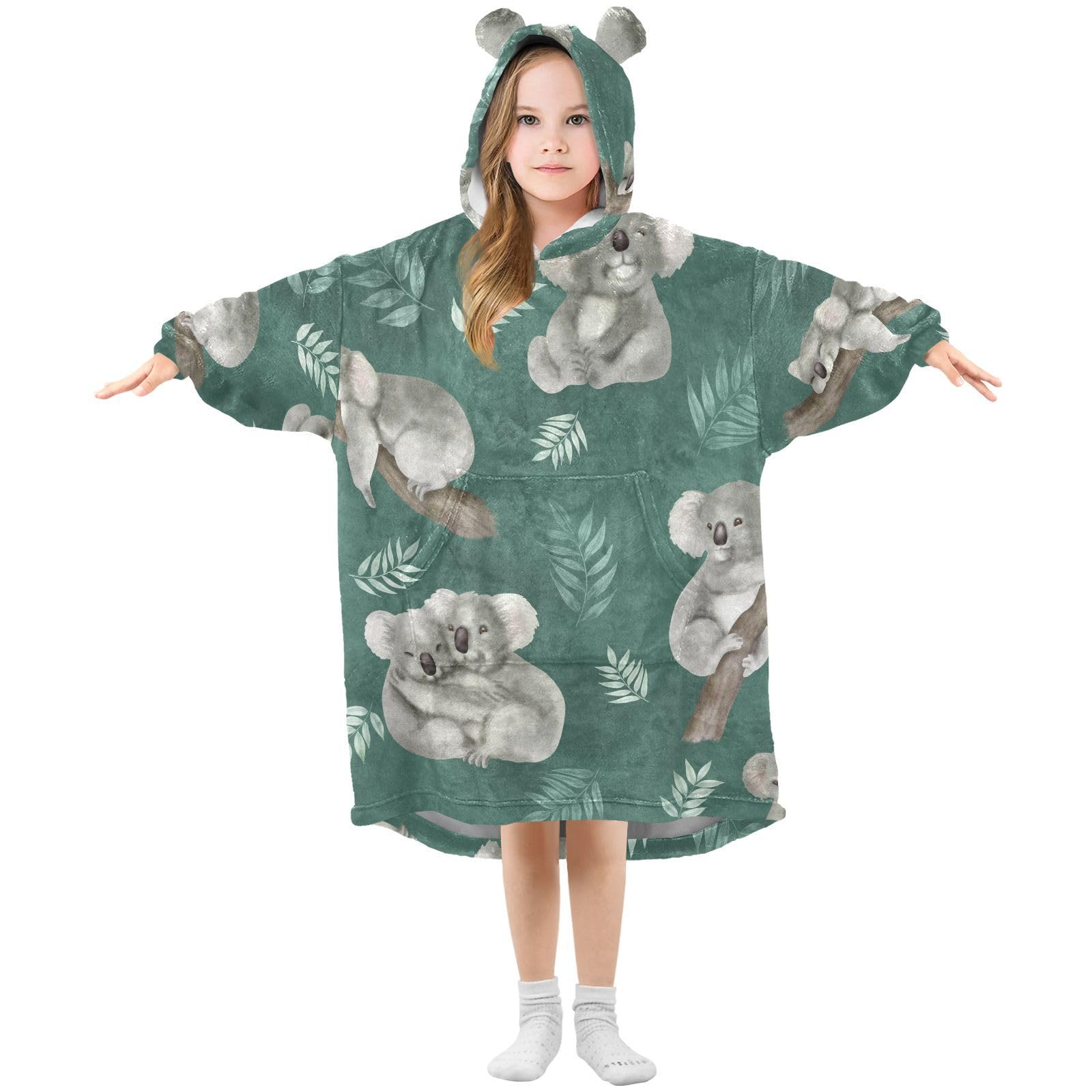 GOODOLD Cartoon Koala Wearable Blanket Hoodie for Kids Oversized Sherpa Hooded Blanket Cozy Warm Gift