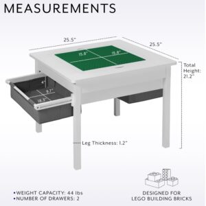 Life Finds 2-in-1 Kids’ Construction Play Table Designed for Lego Building Bricks, Reversible Table Top, Creative Play, Interlocking Building Block Surface, Storage Drawers, White, LF-LTB01