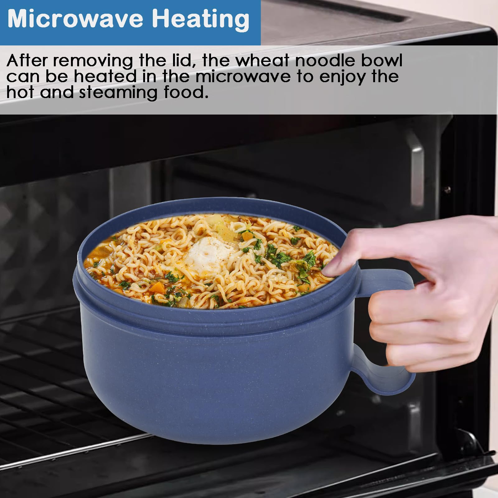 Unbreakable Microwave Soup Mugs with Lids and Handles,Microwave Ramen Bowl with Lid for Soup and Instant Noodles,Oatmeal, Gumbo, Salad,BPA Free (Sapphire Blue)