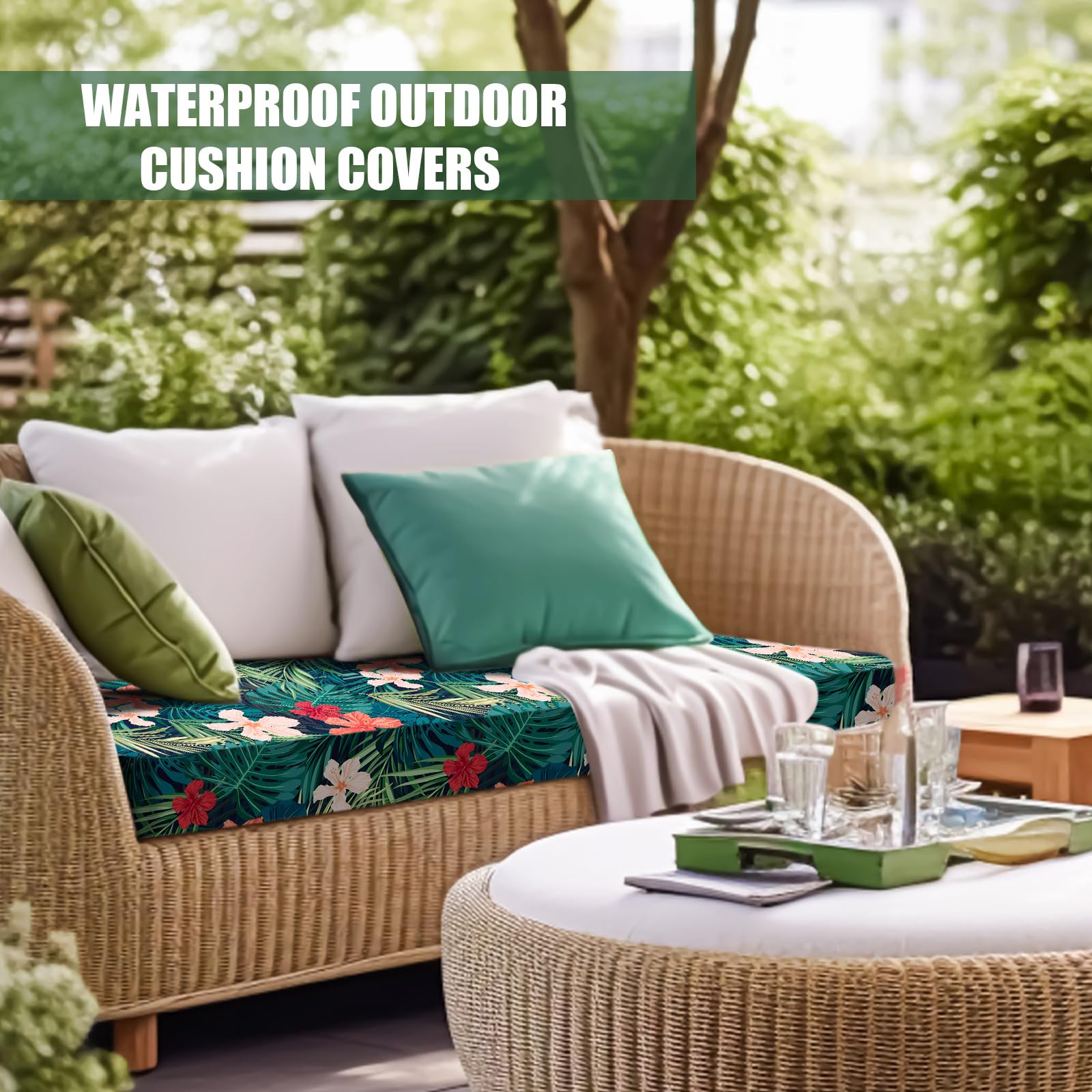 SmoothNovelty Hawaiian Outdoor Patio Bench Cushion Cover, No Insert, Palms Cushion Cover Replacement with Zipper Waterproof Loveseat Cushion Covers for Swing Sofa Chair Furniture(42 x 18 x 3 Inch)