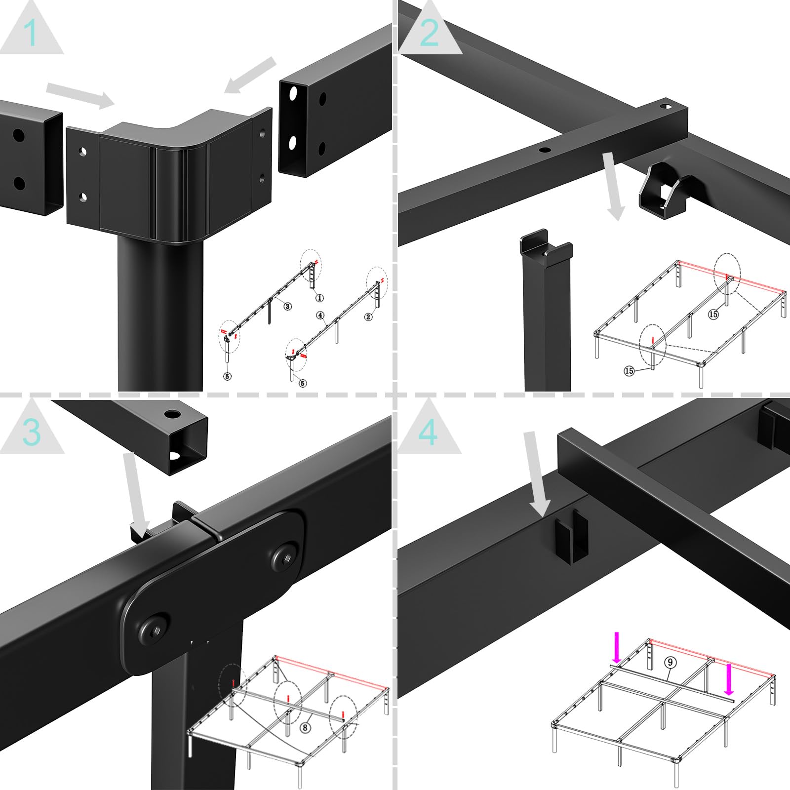 Viisari Queen Bed Frame 14 Inch Metal Heavy Duty Platform No Box Spring Needed Easy Assembly Noise Free Black