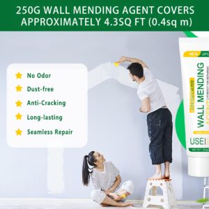 Drywall Repair Kit with Scraper, 8.2 oz Non-Toxic Wall Spackle Repair Paste, Quick Repair Wall Mending Agent for Home Wall Damage, Nail Holes, Cracks, Graffiti, 250g