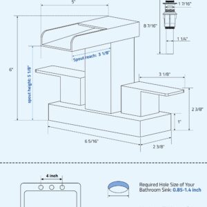 PerPaiMe Waterfall Bathroom Sink Faucet - 4 Inch Centerset Bathroom Faucet Two Handles, Matte Black Bathroom Sink Faucets for 2 or 3 Hole, Stainless Steel Vanity Faucet with Pop-Up Drain & Supply Line
