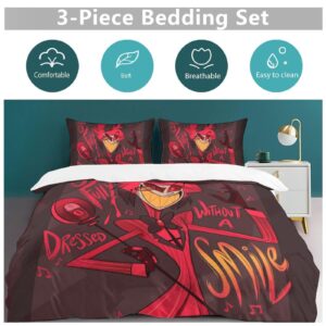 Mziubiy Hazbin Hotel 3-Piece Bedding Set Soft Printing Quilt Cover 1 Duvet Cover + 2 Pillow Cases 86"x70"