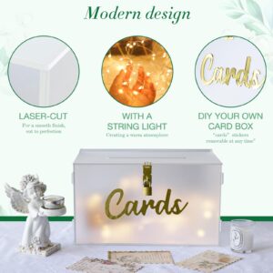 OurWarm Frosted Acrylic Wedding Card Box with String Light, Large Gift Card Box Holder for Wedding Reception, Honeymoon Fund Envelope Money Box for Party Graduation Baby Shower Birthday Decorations