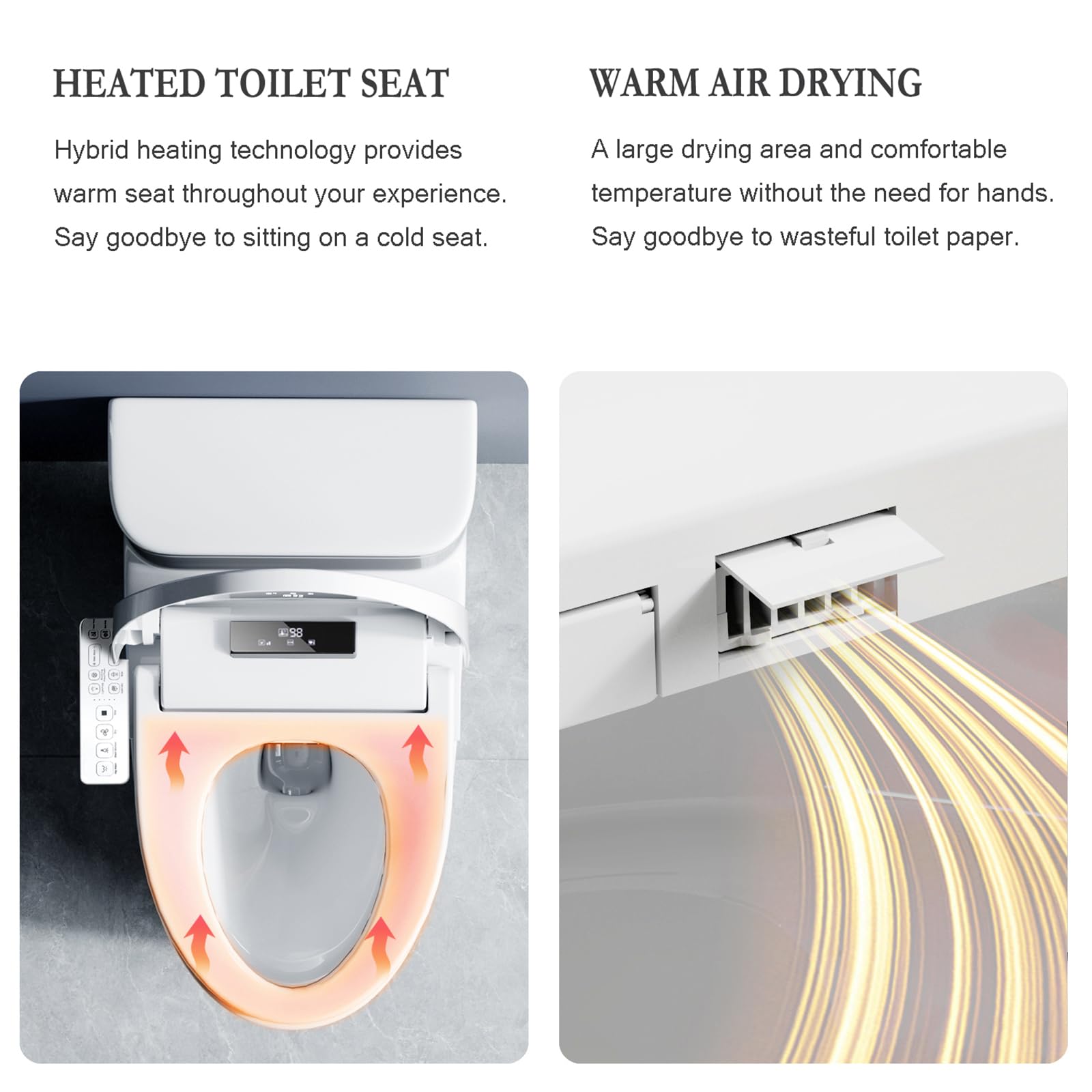 XCQQ Smart Bidet Toilet Seat Elongated, Heated Bidet with Warm Water and Dryer, Night Light, Multiple Spray Modes, Slow Closed Toilet Seat, LED Screen, Removable Panel to Remote