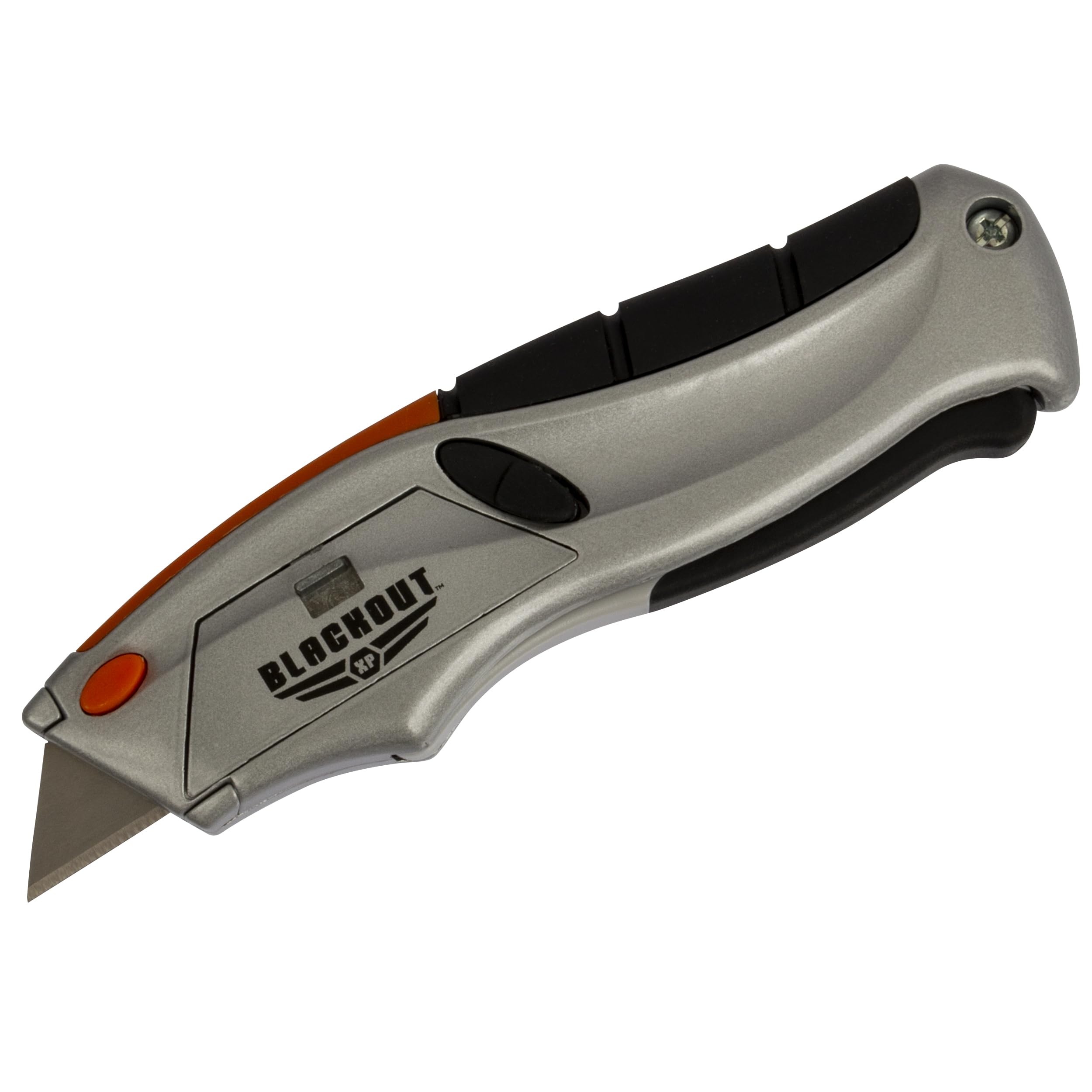 Blackout XP Retractable Locking Utility Knife – Box Cutter with Easy Open In-Handle Blade Storage and Patented Squeeze Lever to Auto-Load Next Blade – Includes 6 Blades