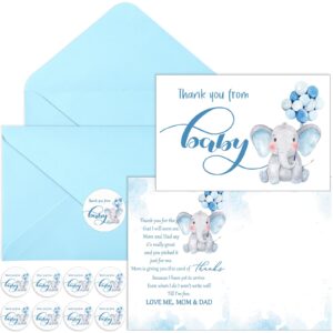 zhanmai 50 sets baby shower thank you cards elephant themed 50 baby shower thank you notes with 50 envelopes and stickers baby shower card baby gift boy card for baby shower gender reveal party (blue)