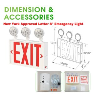 Garrini New York Approved Letter 8" Steel LED Emergency Light Exit Sign Combo Adjustable Lamps Heads, 120-277V, Single and Double Faces, Fire Resistant UL Certified NYC-2000 (3 Heads)