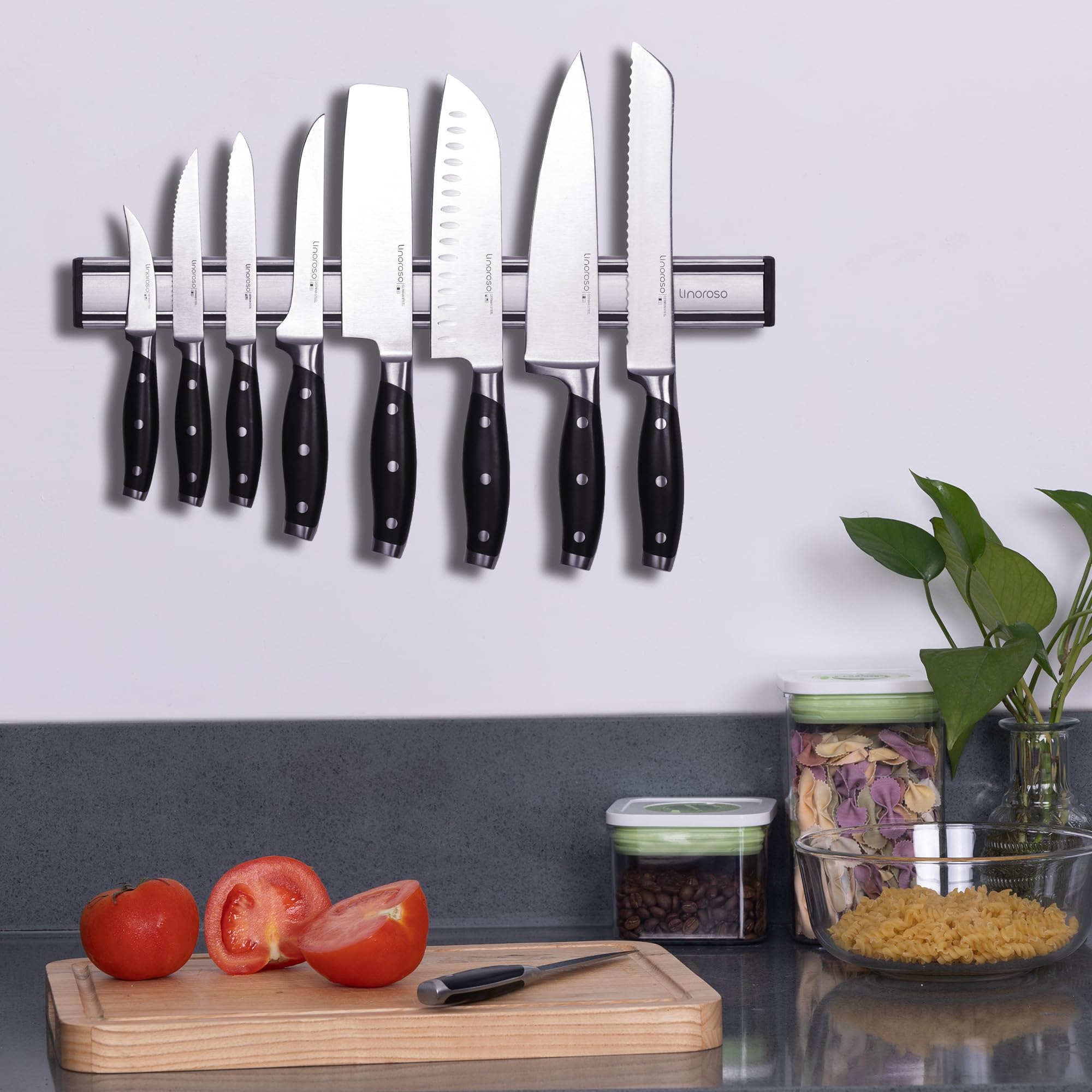 linoroso Magnetic Knife Holder, Heavy Duty Aluminum Magnetic Knife Holder for Wall Use as Knife Bar, Knife Holder, Magnetic Tool, Kitchen Utensil & Home Organizer, 17.3 Inch