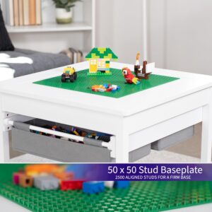 Life Finds 2-in-1 Kids’ Construction Play Table Designed for Lego Building Bricks, Reversible Table Top, Creative Play, Interlocking Building Block Surface, Storage Drawers, White, LF-LTB01