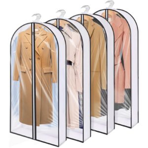 mcpinky 59inch garment bags for hanging clothes, clear garment covers with suit bags for closet storage travel shirts, coats, sweater 4pcs